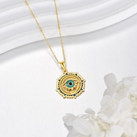 AINFQY Evil Eye Necklace 925 Sterling Silver Evil Eye Pendant Necklace Greek Protection Jewelry Gifts Lucky Necklace for Women Men, 1.16*0.82inches, Sterling Silver, Cubic Zirconia