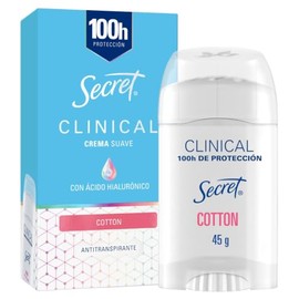 SECRET, Desodorante Clinical con Ácido Hialurónico, Crema Suave, Powder Protect Cotton, 45 GR                                                         