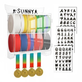 Vicenpal Taekwondo Belt Display 12 Belts Acrylic Karate Belt Display Rack with Trophy Medal Rack, Clear Taekwondo Martial Arts Belts Holder with Stickers
