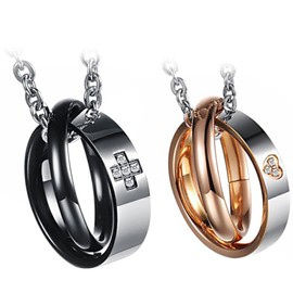 Oidea 1 Pair (2 Pieces) Friendship Necklaces with Pendant, Crown Ring, Stainless Steel Partner Pendants with 45 cm and 55 cm Chain, Necklace for Men or Women, Stainless Steel