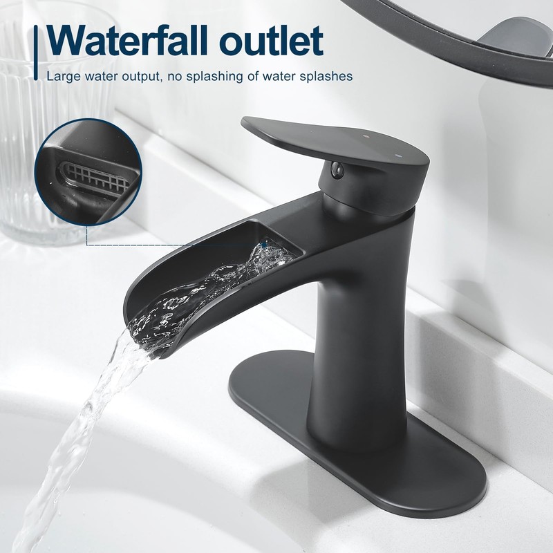 VOTON Black Bathroom Faucets Single Handle Waterfall Sink Faucet One