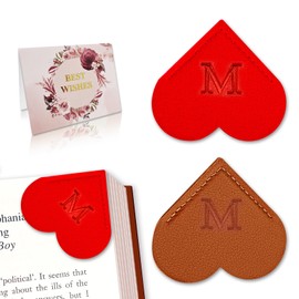 Marcador de corazón de piel personalizado con inicial, letras lindas etiqueta de esquina personalizada para mujeres de lectura, estudiantes, amantes de los libros, regalos de agradecimiento al maestro
