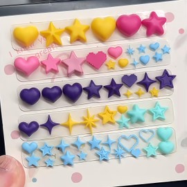 BHCCXZ 3D Nail Molds Heart, Stars, Starburst Nails Charms Design, Silicone Tool Art Y2k Decoration