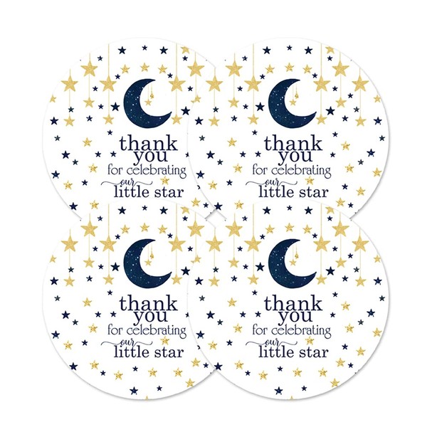 Twinkle Little Star Stickers Boys Baby Shower Party Favors Royal Blue and Gold, Thanks for Celebrating Labels, 60 Pack, 2x2 Round