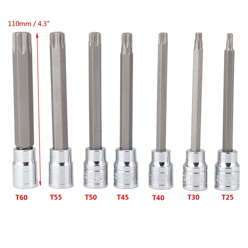 7Pcs 3/8inch Drive Extra Long Torx Star Bit Socket Set