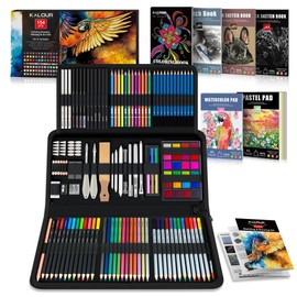 KALOUR 154PCS Artists Art Supplies - Drawing Kit with 6 Sketchbook,Tutorial,Coloring Paper - Graphite,Colored, Charcoal, Watercolor & Metallic Pencils - for Artists and Beginners