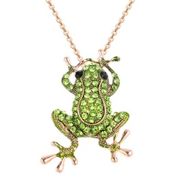 VALICLUD 3D Green Frog Necklace for Women Crystal Frog Jewelry Frog Brooch with Golden Chain Alloy Frog Stuff Animal Frog Jewelry Frogs Charm (5. 2 X 3. 2cm/ 2. 0 X 1. 3inch)