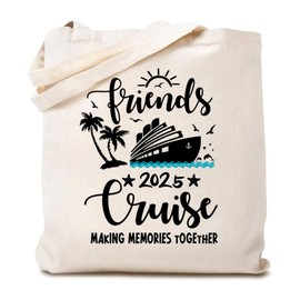 TSIIUO Friends Cruise 2025 Canvas Tote Bag for Women Cruise Ship Trip Shoulder Bag Girls Vacation Grocery Shopping Bag White