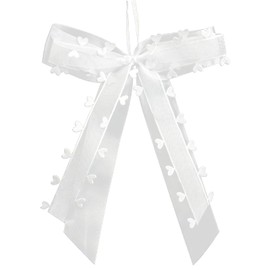 Pack of 30 car bows, antenna bows, wedding decoration bows, gift bow, car bows, white with hearts, used for wedding, car jewellery, sugar bag (30)