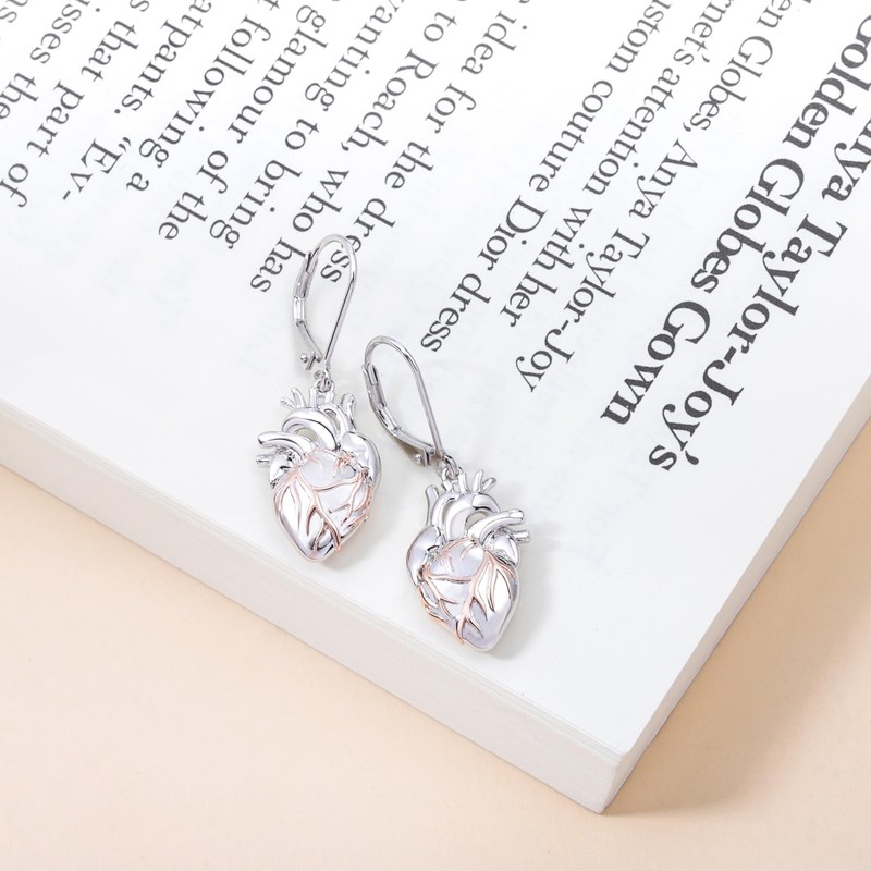Anatomical Heart Earrings for Women - Silver Gothic Dangle Earrings