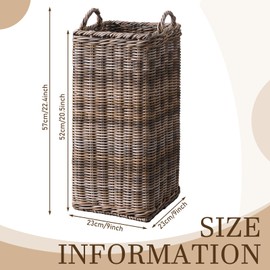 GlikCeil Rattan Umbrella Holder for Entryway 20.5h x 9l x 9w Inch Square Umbrella Stand with Plastic Water Catch, Umbrellas Basket Bucket Fit Walking Cane Tall Umbrellas Storage for Home Office
