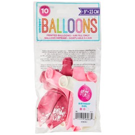 Birthday Girl Assorted Colors Latex Balloons (22cm) Pack of 10 - Festive and Fun Decorations for Birthday Parties, Pink
