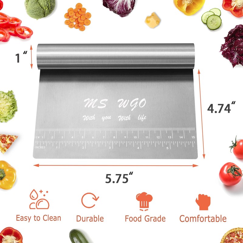 Pro Dough Pastry Scraper/Cutter/Chopper Stainless Steel Mirror Polished with Measuring