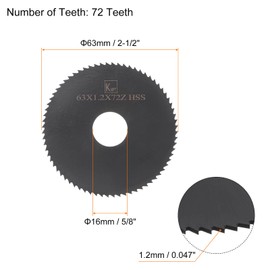 HARFINGTON 2pcs Circular Saw Blades 63mm x 16mm x 1.2mm 72 Teeth Nitride Coated High Speed Steel (HSS) Milling Cutters for Aluminum Alloy Metal Plastic Wood
