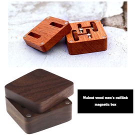 eMagTech Cufflink Box Wooden Cufflink Box Case Magnetic Cufflink Case Jewellery Organisers Accessories for Men Boys 4.7x4.7cm Brown