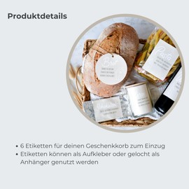 Einweihungsgeschenk Brot Salz Etiketten | 6 Anhänger - Aufkleber in Beige | Geschenk zum Einzug, Umzug, Einweihung neues Zuhause | Einzugsgeschenk