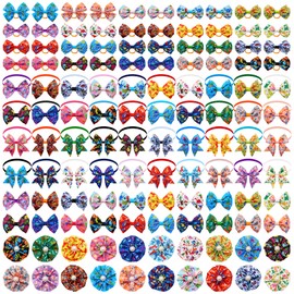 JpGdn 120PCS Dinosaur Dog Bows Pack Include 20PCS Bowties with Adjustable Buckle 40PCS Hair Bows 60PCS Flowers and Bowties Attachments for Girl Female Boy Male Dogs Grooming Accessories