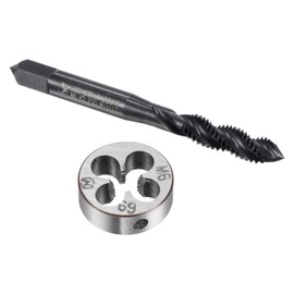 sourcing map Tap and Die Set, M6 x 1 Metric Nitride Coated Screw Thread Milling Spiral Flute Tap with Round Threading Die