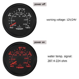 2 Inches /52mm Water Temperature Temp. Gauge 301-22ohm Signal with 8 Lights 12VDC 24VDC for Auto Marine Vehicles (Black&Black)