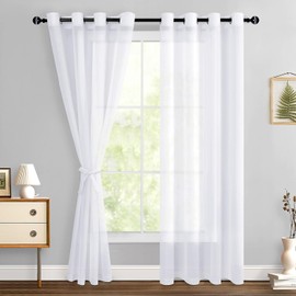 BIMENDOS Cortina Semitransparente,Cortina Gasa con Ojales,Cortinas Salon Modernas 2 Piezas,Cortinas Transparentes para Sala Cuarto Dormitorio,132 x 213.3 cm (Blanco)