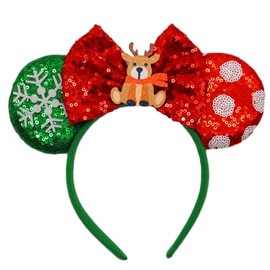 Viwind Christmas Mouse Ear Headbands Green and Red, Cute Bow Ear Headbands for Women and Girls, Marry Christmas Elk Hairbands for Adult, Christmas Costume Hair Accessories