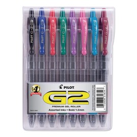 Pilot G2 Premium Retractable Gel Ink Pen, Assorted Ink, 1mm, 8/Pack