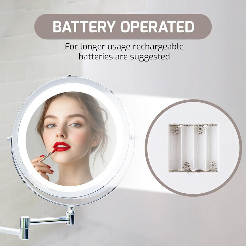 OVENTE Wall Mounted Lighted Makeup Mirror, 9" Double Sided 1X/10X