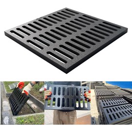 Cast Iron Drain Grate, 9 * 9in Heavy Duty Outdoor Drain Cover, B125 Class Channel Grate, Metal Sewer Grate, Black Square Drainage Grate for Concrete Floor, Yard, Driveway & Garage.
