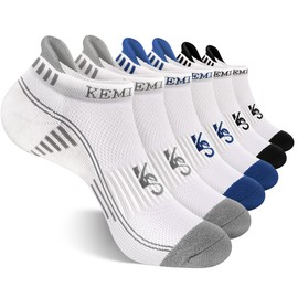 KEMISANT Mens Running Socks 6 Pairs, Athletic Ankle Socks for Men Full Cushioned Sole,Arch Support