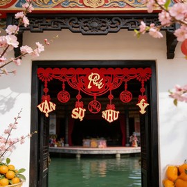KYMY Vietnamese New Year Door Banner 34.6 x 16.7 Inch – 2026 Tết Vietnam Lunar New Year Fu Character Hanging Decoration, Zodiac Horse Spring Festival Wall Decor for Home Office Store
