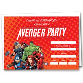 Shmaki Avenger Superhero Birthday Party Invites Boy And Girl Kids Pack With White Envelopes (20 Pack)