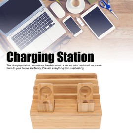 Charging Station 5-Port Charger, Bamboo Charging Station Multifunctional Charging Station for Phones Tablets Watches Electronics (Wood Colour)