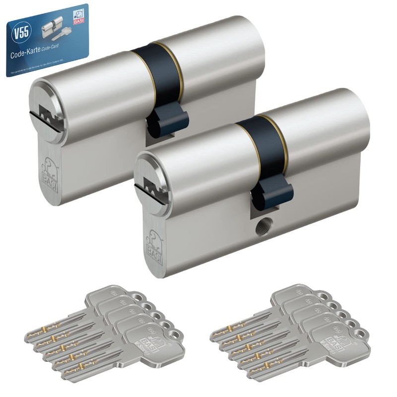 BASI Set of 2 V55 profile double cylinders, 30/30 mm,