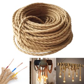 GreenSun Textilkabel 3 adrig - 5M Stromkabel Textilkabel Stromkabel 3 polig Lampenkabel Elektrische Leitungen Elektrokabel Kabel 3x0,75mm² 3G0,75 Jute (Hanf)