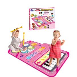 Toys for 1 Year Old Girl Gifts, Baby Musical Mat with Piano & Drum, Adjustable Volume, 12-18 Months Toddler Toys, Christmas Birthday Easter Gifts for 1-2 Year Olds Boys Girls (Pink)