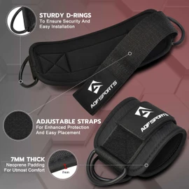 AQF Ankle Straps for Cable Machines Attachment - Neoprene Padded Gym Wrist Cuff Legs Extensions Curls, Kickbacks, Weightlifting Hip Abductor, Abs, Glute Workout (Black 2.0, Single)