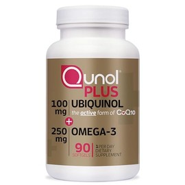 Qunol Plus Ubiquinol CoQ10 100mg con Omega 3 | Aceite de Pescado 250mg | Suplemento Antioxidante de Fuerza Extra | 90 Cápsulas