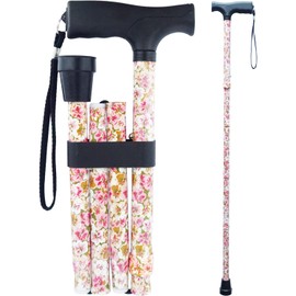 YAMTHR Folding Cane, Walking Cane for Men, Women, Portable Walking Stick Balancing Mobility Aid, Adjustable,Collapsible, Lightweight, Comfortable T Handles (E_Print)