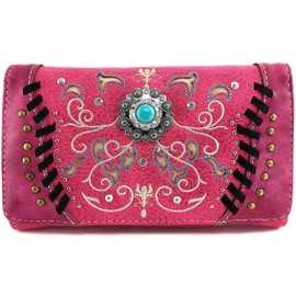 Zelris Spring Bloom Western Concho Women Crossbody Wrist Trifold Wallet (Pink)