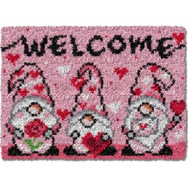 TEZKIM Latch Hook Kits for Adults Kids Christmas Rug Making Kits with Printed Canvas Carpet Tapestry Kits DIY Needlework Doormat Creative Gift Home Decoration 20.5Inch X13.8Inch (Red)