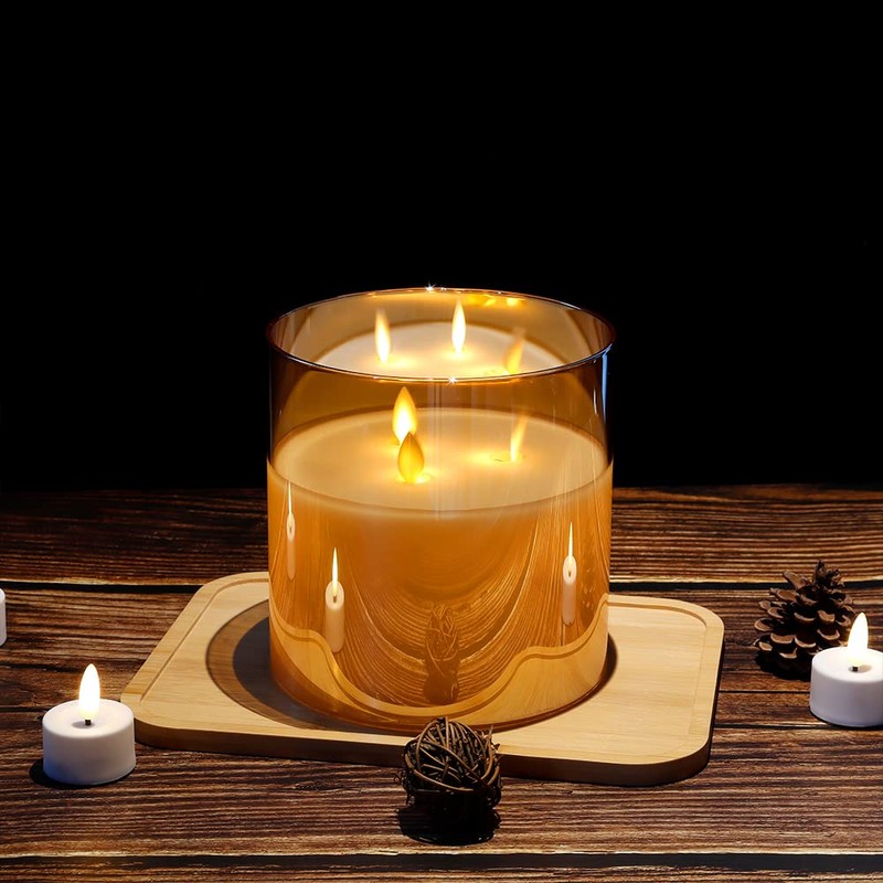 JHY DESIGN Large Moving 3 Wicks Battery Candle with 6-Hour