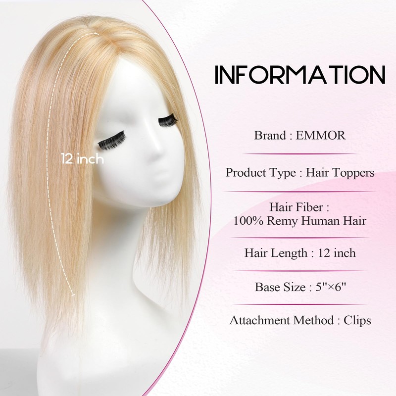 EMMOR Hair Toppers 12 inches for Women,100% Remy Human Hair