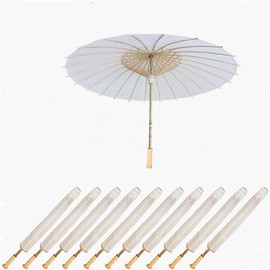 10PK 32" Paper Umbrellas for Weddings bamboo Handle Parasol Umbrella Paper Decorative for sun Handmade Oil Paper Parasol Painting Umbrella for Bridal Party Decor Photo Prop White 10PK