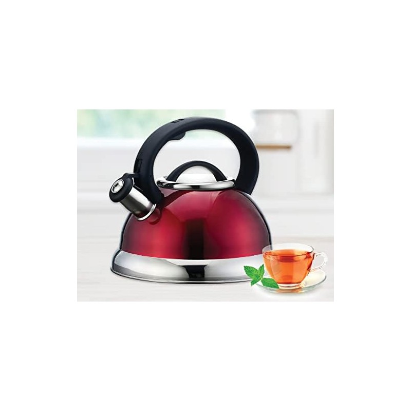 EUROSTAR EK41R 2.8L Stainless Steel Whistling Tea Kettle, Red