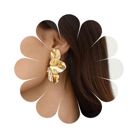 Iaceble Boho Gold Flower Dangle Earrings Metal Leaf Stud Earrings Large Half Flower Earrings Geometric Statement Earrings Floral Petal Drop Earrings Exaggerated Earrings Jewelry for Women
