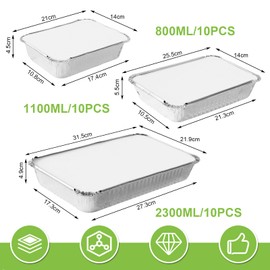 Pack of 30 Aluminium Trays for Gas Barbecue Disposable Aluminium Drip Trays, Multifunctional Grill Trays Made of Aluminium Foil, Ideal for Grilling, Cooking, Baking and Food Storage, Sizes 2300 ml