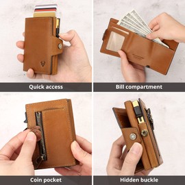 HUMERPAUL Smart Wallet for Women + Leather Keyholder, Credit Card Holder Wallet for 8-10 Cards, Slim RFID Blocking Minimalist Men's Card Purse Genuine Leather Trifold Wallet (Brown)