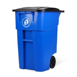 PLASTIC PRINCE 50 Gallon Trash Can, Blue Outdoor Garbage Can, Wheeled Outside Recycling Bin, Outdoor Trash Can with Lid and Wheels, Large Rolling Waste Container for Home, Office, Garage