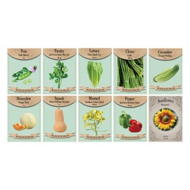 Vegetable, Flower, and Herb Seed Set - 10 Varieties of Non-GMO and Heirloom Premium Seeds for Planting - Keystone Pepper, Parsley, Garlic Chives, and More!