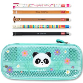 LEGAMI WonderWow Pencil Case & Erasable Pen | Set of 5 Cute Animal Pens with Thermosensitive Ink + 2-Compartment Pencil Case | Back to School Supplies for Girls, Boys, Kids (Panda)